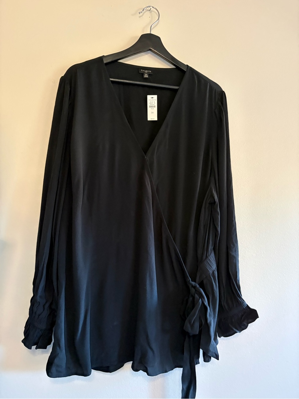Talbots Womens Plus Size 3X Black Wrap Long Sleeved Blouse NWT $89.50